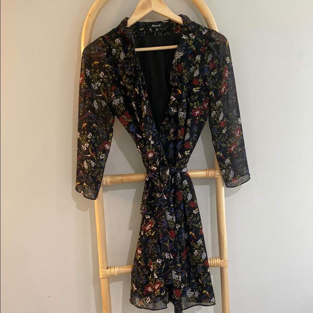 Madewell Black Floral wrap dress